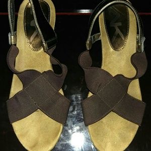 ANNE KLEIN COPPER WEDGE SANDALS